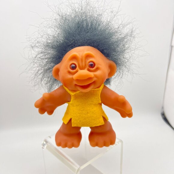 VTG DAM Playmate Troll Doll Made In Denmark Big Nose Black Hair Double Stamped - Picture 2 of 9